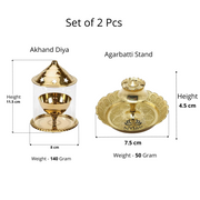 Brass Akhand Jyoti Diya with Borosiliate Glass Cover and Agarbatti stand Set/Combo – Drinking Tumbler