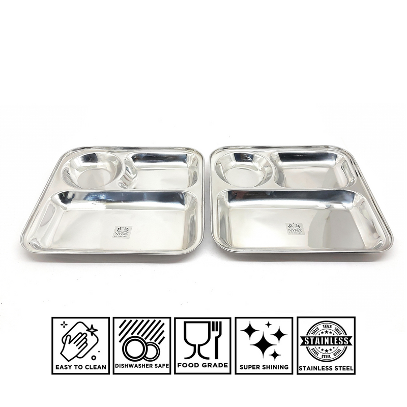 Stainless Steel 3-Compartment Dinner Plate – Kitchen Utensil