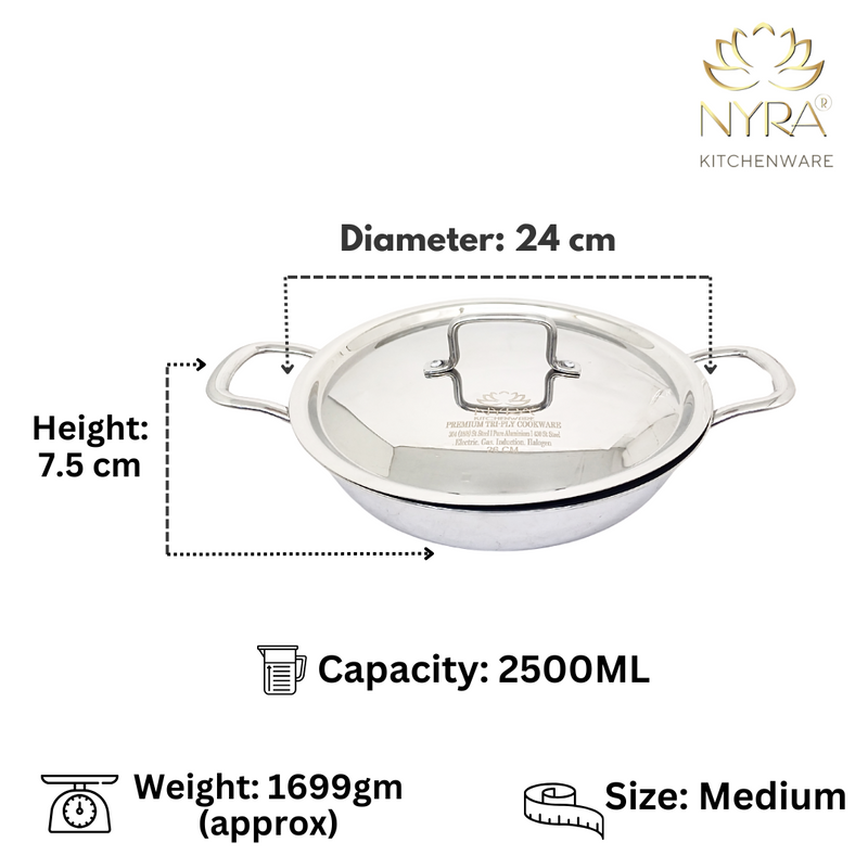 Triply Stainless Steel Kadhai with Lid – Cooking Kadhai