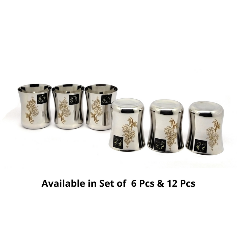 Stainless Steel Glass/Tumbler with Laser Floral Design set of 6 & 12 – Drinking Tumbler
