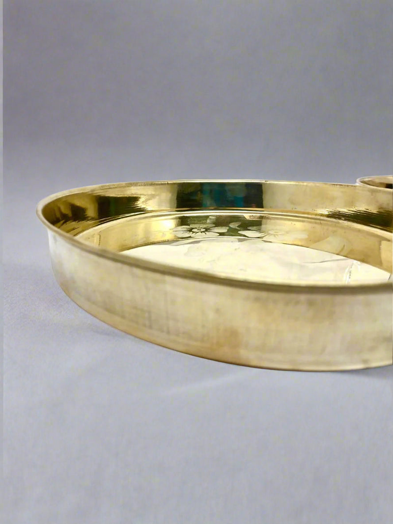 Pure Brass Bhojan Thali with Floral Etching – Serving Plate