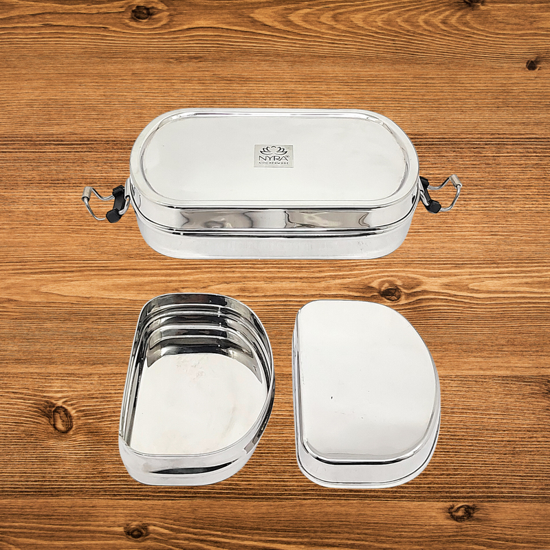 Stainless Steel Square Lunch Box/Tiffin with Locking Clips – Storage Container