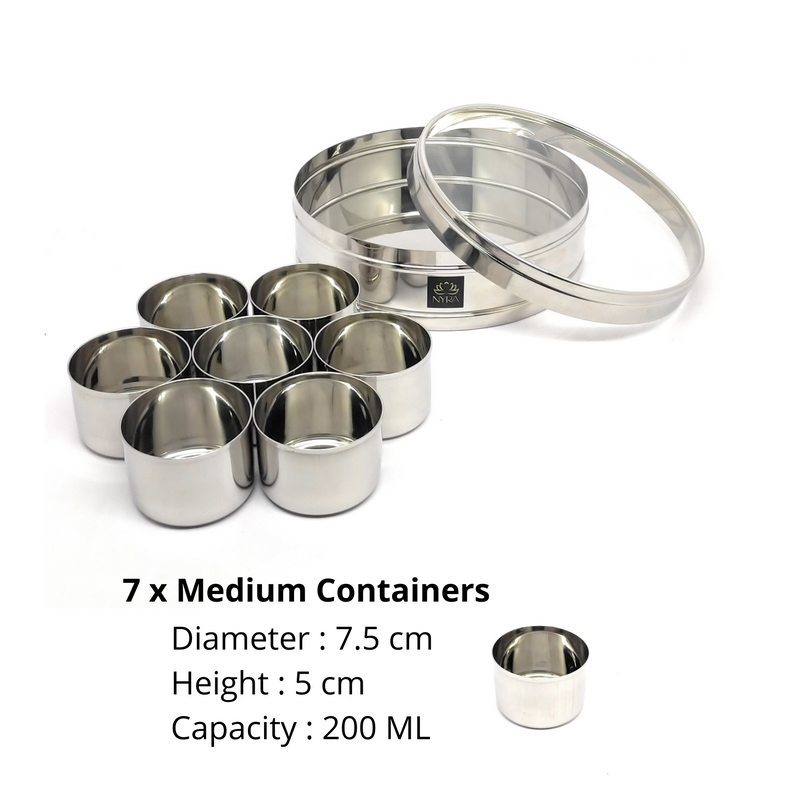Nyra Stainless Steel Masaldani/Spice Box With See-Through Lid with 7 storing bowls – Serving Bowl