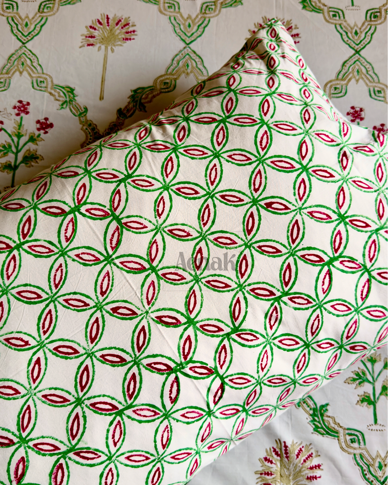 aenak-pink-palm-jaal-handblock-bedsheet-dohar-combo-set