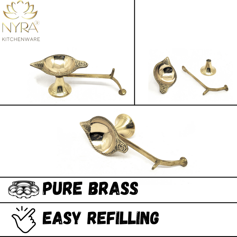 Pure Brass/Peetal Aarti Diya with Handle – Kitchen Utensil
