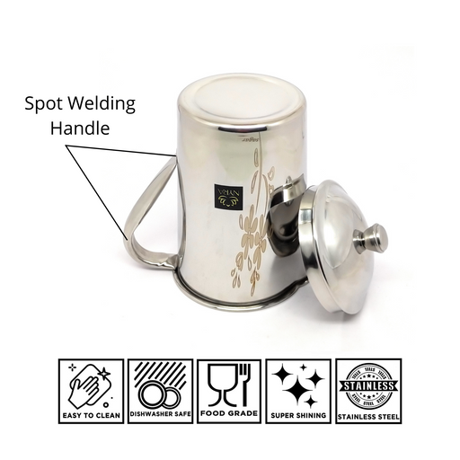 Stainless Steel Laser Printed Jug with Sturdy Handle and Lid