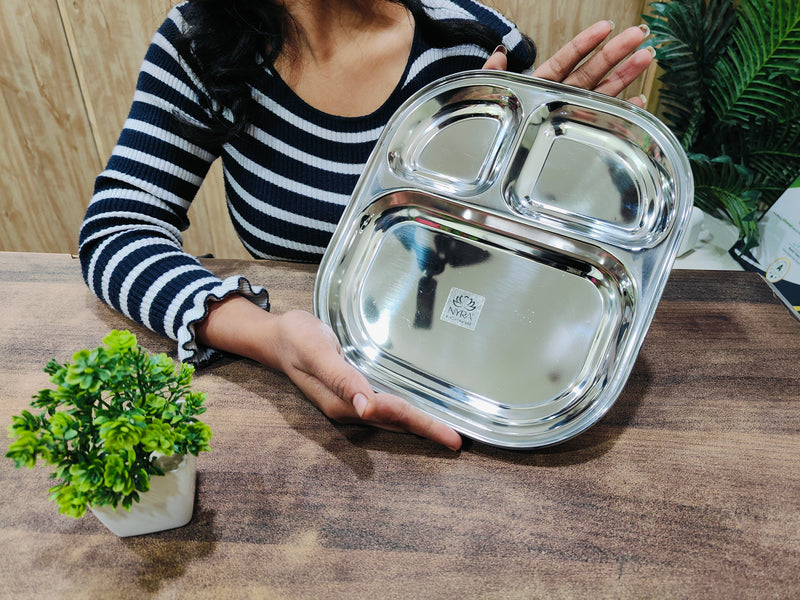 Stainless Steel 3-Compartment Dinner Plate – Kitchen Utensil