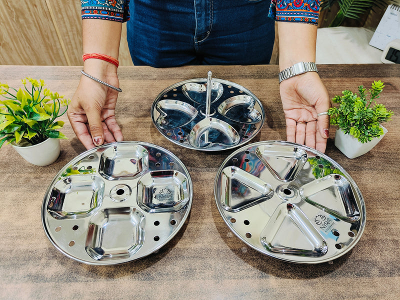 Stainless Steel 3-Plate Fancy Idly Stand with 3 Unique Designs – Kitchen Utensil