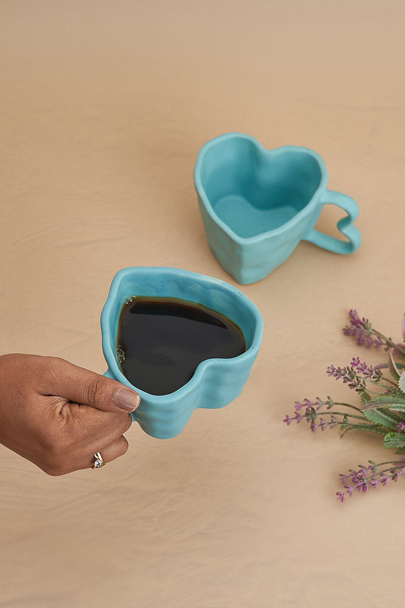 Nurture India Sky Blue Ceramic Heart Mug 10-oz
