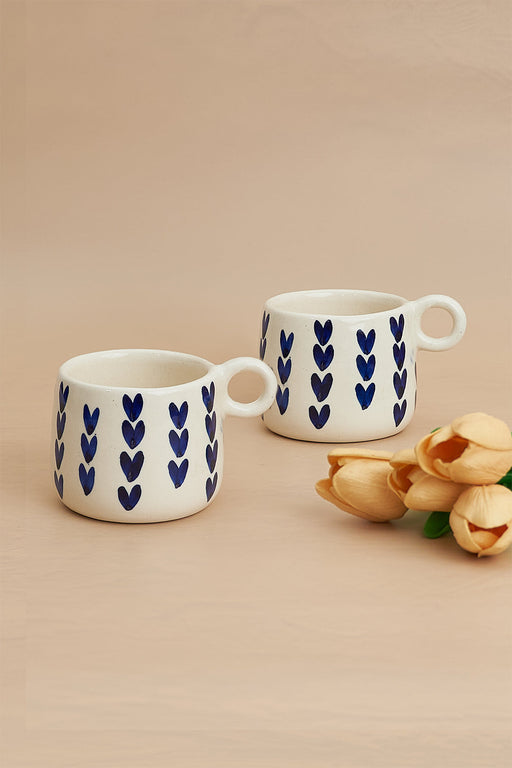 Nurture India Ceramic Mug Dark Blue Heart Design 12-oz