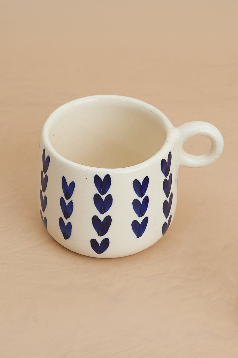 Nurture India Ceramic Mug Dark Blue Heart Design 12-oz