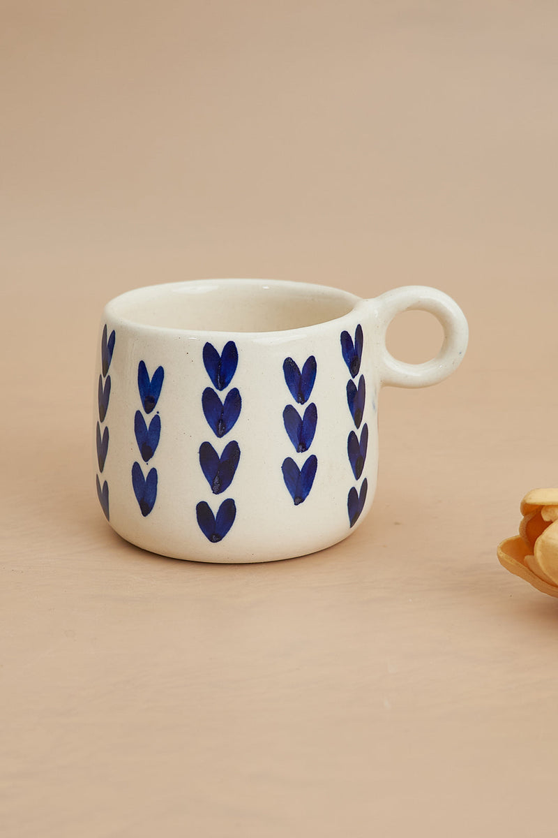 Nurture India Ceramic Mug Dark Blue Heart Design 12-oz