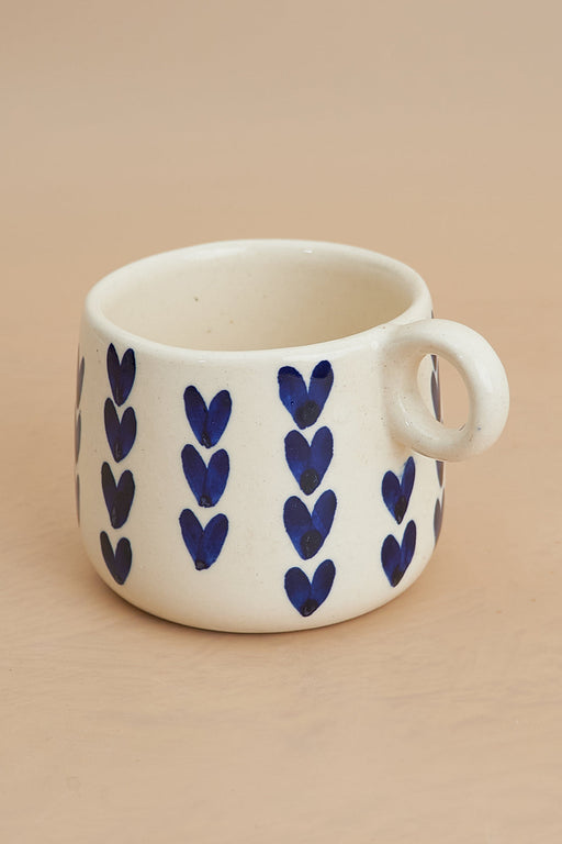 Nurture India Ceramic Mug Dark Blue Heart Design 12-oz