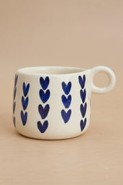 Nurture India Ceramic Mug Dark Blue Heart Design 12-oz