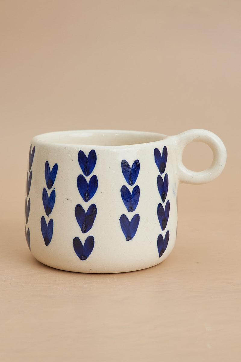 Nurture India Ceramic Mug Dark Blue Heart Design 12-oz