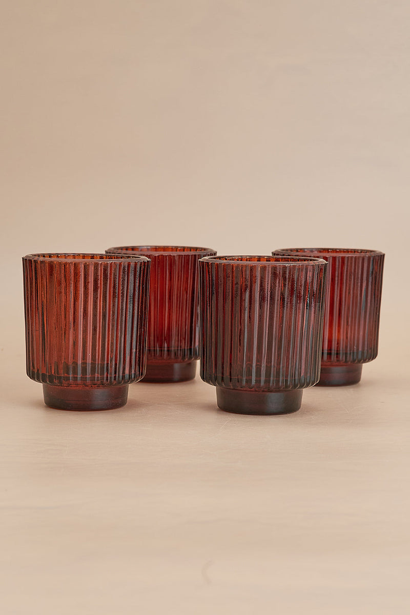 Nurture India Toasted Walnut Fluted Glass Tealight Candle Holder