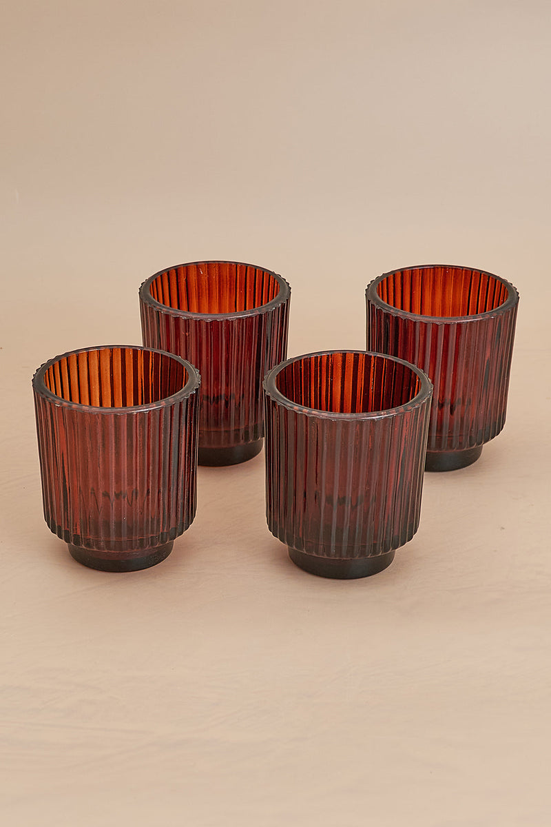 Nurture India Toasted Walnut Fluted Glass Tealight Candle Holder