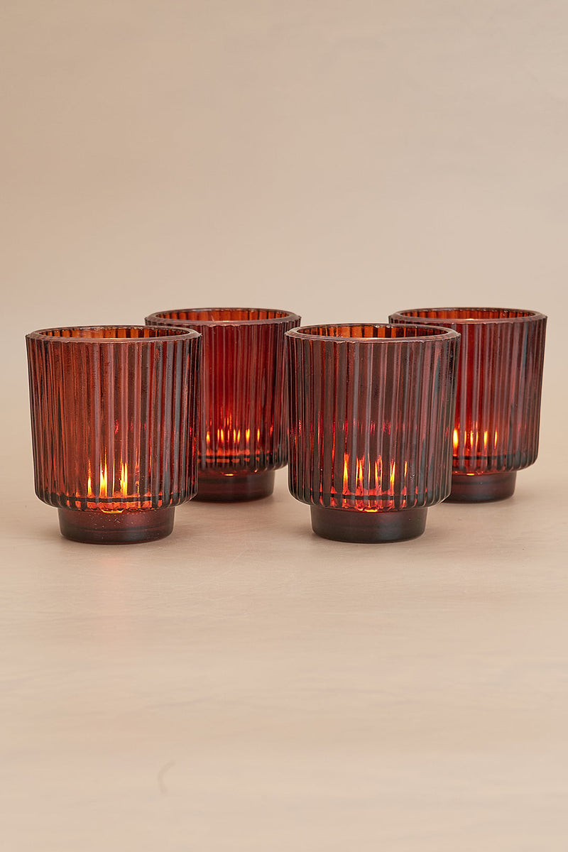 Nurture India Toasted Walnut Fluted Glass Tealight Candle Holder