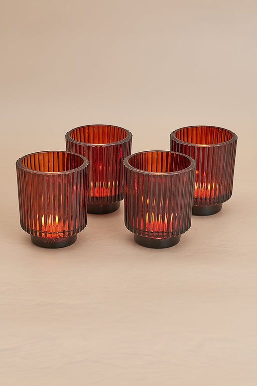 Nurture India Toasted Walnut Fluted Glass Tealight Candle Holder