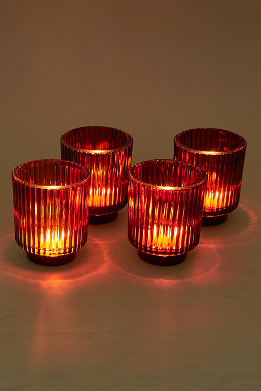 Nurture India Toasted Walnut Fluted Glass Tealight Candle Holder