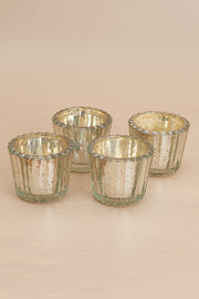 Nurture India Scalloped Silver Antique Glass Candle Holder