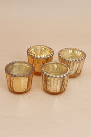 Nurture India Scalloped Golden Antique Glass Candle Holder