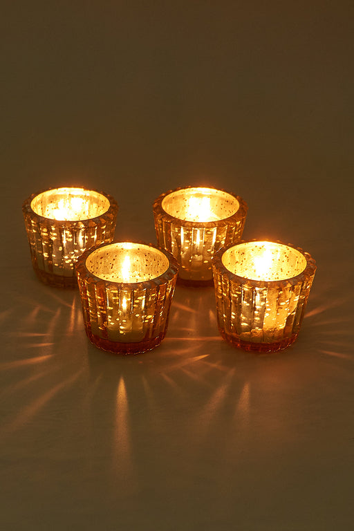 Nurture India Scalloped Golden Antique Glass Candle Holder