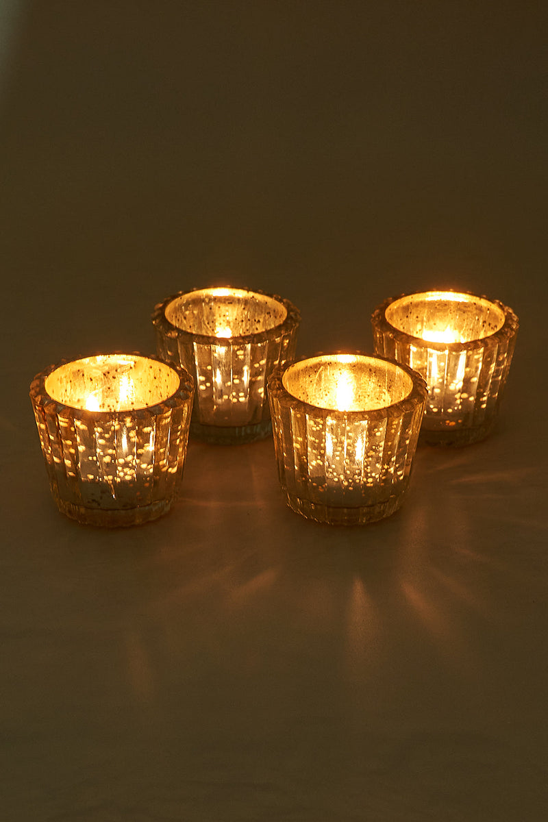 Nurture India Scalloped Silver Antique Glass Candle Holder