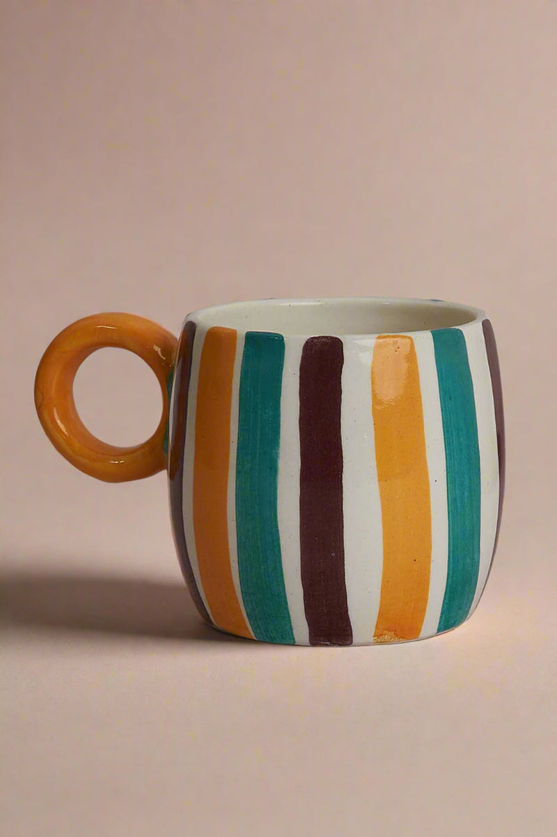 Nurture India Multi Stripe Drum Shaped Mug 10-oz