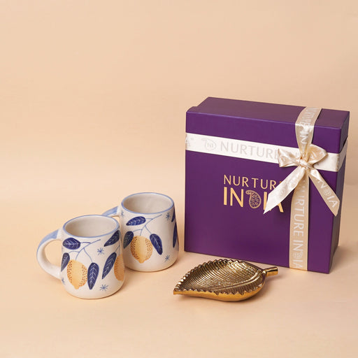 Nurture India Lemon mugs Trinket Dish Gift Box 2-Piece Set