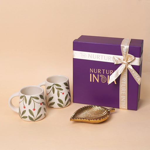 Nurture India Olive mugs Trinket Dish Gift Box 2-Piece Set
