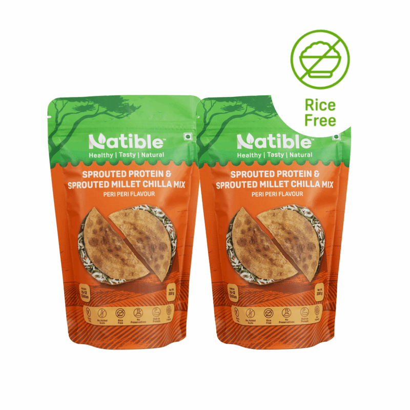 Natible Sprouted Protein and Sprouted Millet Chilla Mix Variety Pack- Peri Peri Flavor – Savory Indian Pancake Mix (7.05 oz)