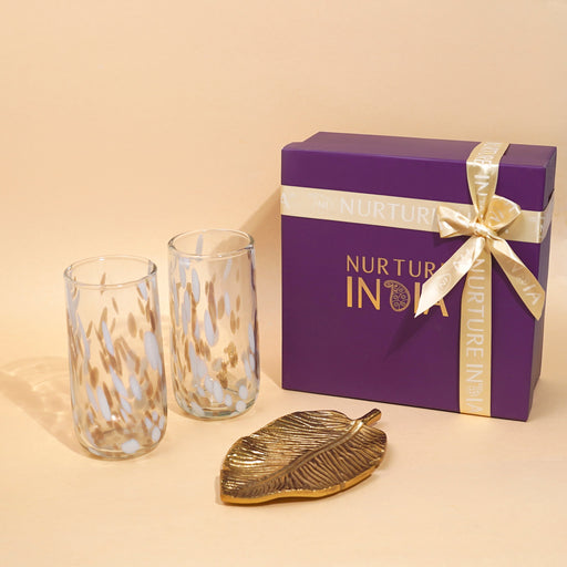 Nurture India Highball Glasses Gift Box white Trinket Dish