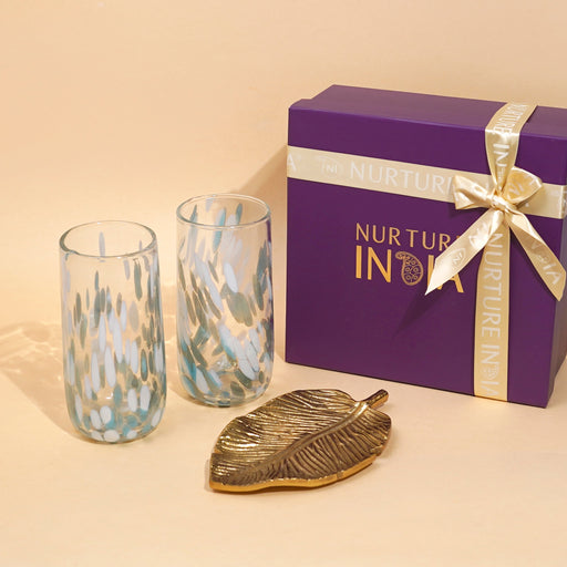 Nurture India Highball Glasses Gift Box Aqua Trinket Dish
