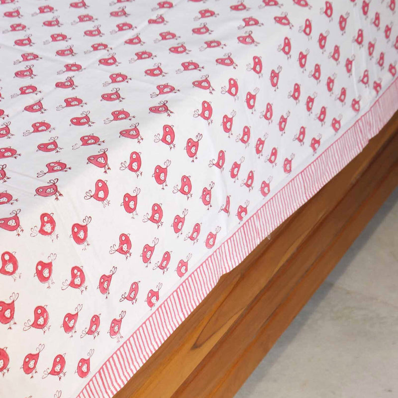 local-kala-pink-bird-handblock-bedsheet-108x108-inches
