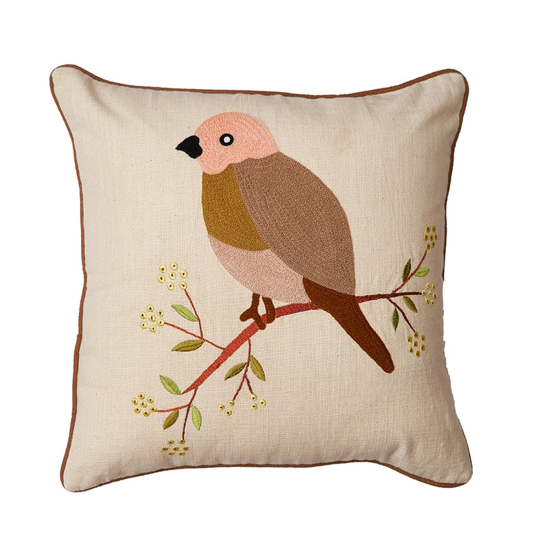 Nurture India on Tree Embroidered Cushion Cover 16x 16-Inch