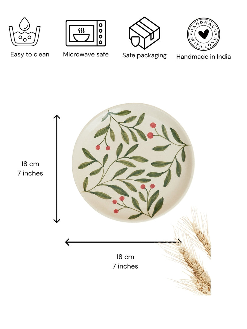 Nurture India Olive Leaf Ceramic Plate Sets 7-Inch