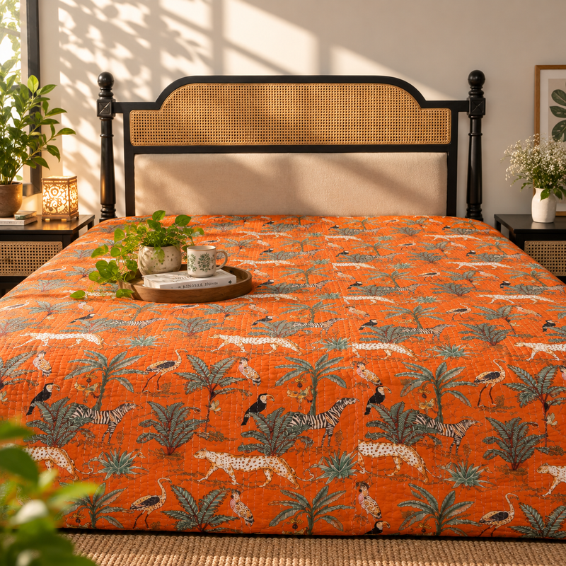 local-kala-jangle-safari-kantha-stitch-bedcover