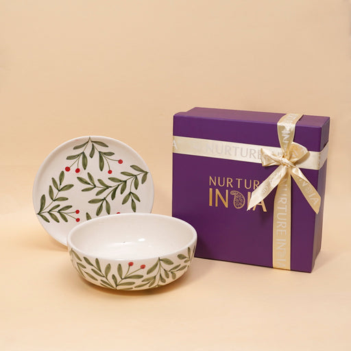 Nurture India Olive Leaf Bowl Snack Plate Gift Box