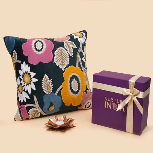 Nurture India Single Cushion Cover 1 Lotus Tealight Gift Box