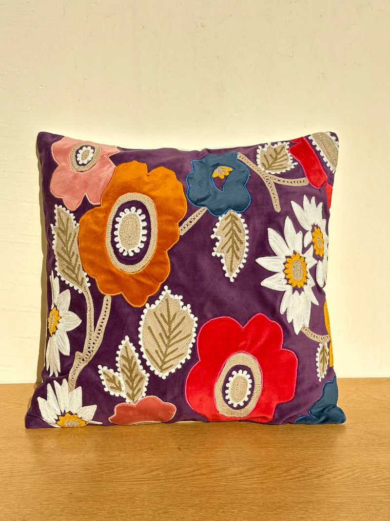 Nurture India Velvet Cushion Cover Applique Embroidery 16x 16-Inch