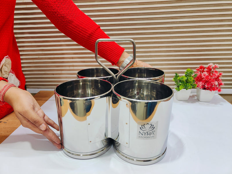 Stainless Steel Chaumukha/Chougadha Vegetable Holder with Handle – Kitchenware