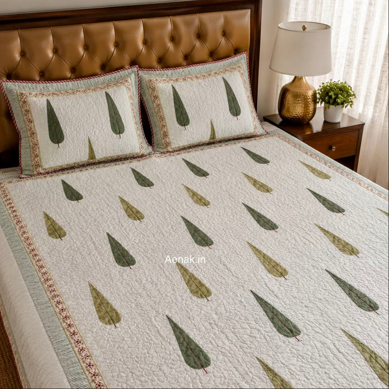 aenak-green-cypress-handblock-printed-reversible-quilted-bedcover-set