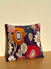 Nurture India Velvet Cushion Cover Applique Embroidery 16x 16-Inch