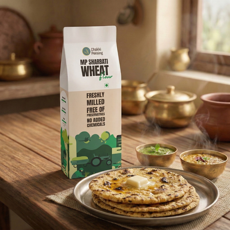 Chakki Peesing MP Sharbati Wheat Atta (Stone Ground Whole Wheat Flour)