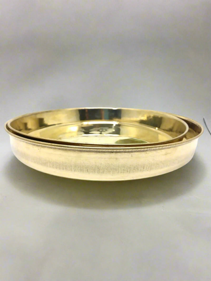 Pure Brass Bhojan Thali with Floral Etching – Serving Plate