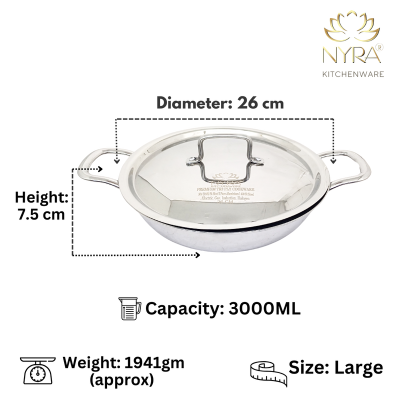 Triply Stainless Steel Kadai with Lid – Cooking Kadhai