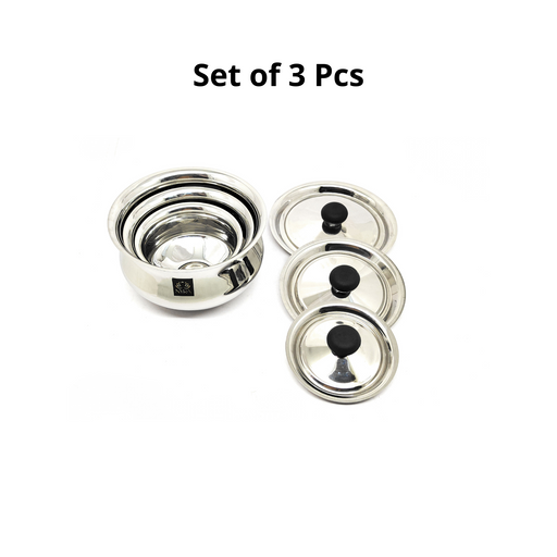 Stainless Steel Pulao Handi with Lid and PVC Knob (Set of 3) – Cooking Handi