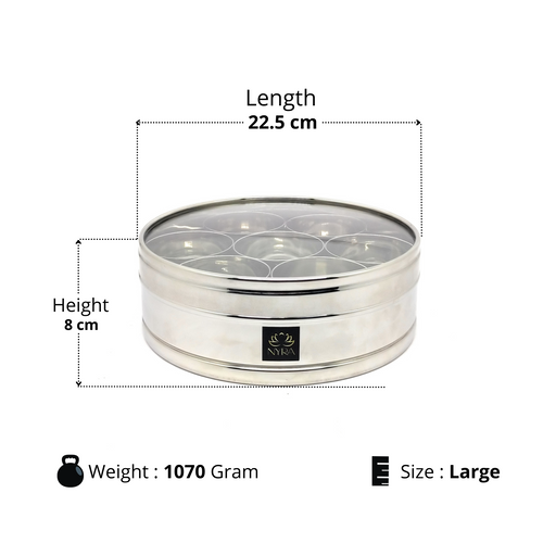 Nyra Stainless Steel Masaldani/Spice Box With See-Through Lid with 7 storing bowls – Serving Bowl