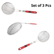 Stainless Steel Deep Fry Set with U-Shape Wooden Handle Jhara/Mesh/Wire/Skimmer/Puri Strainer for Kitchen – Deep Fry Skimmer